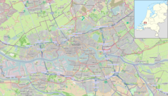 Mapa konturowa Rotterdamu, w centrum znajduje się punkt z opisem „Erasmusbrug”