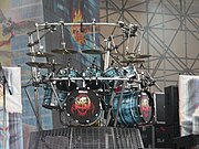 Cymbals mounted on a drum rack