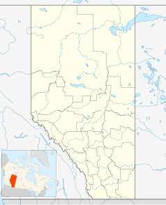 Mapa konturowa Alberty, w centrum znajduje się punkt z opisem „Edmonton”