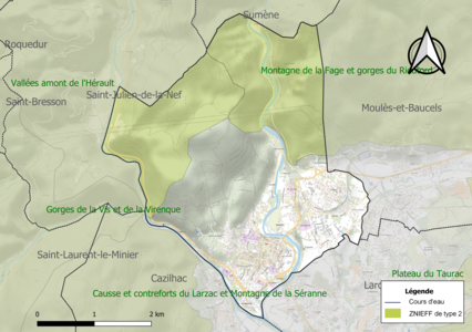 Carte des ZNIEFF de type 2 sur la commune.