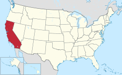 Yhdysvaltain kartta, jossa Kalifornia korostettuna