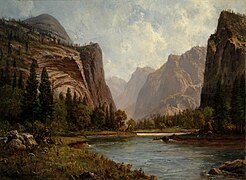 Gates of Yosemite. Artista: Albert Bierstadt, 1882. Oli sobre tela