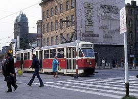 Konstal 102Na, line 8 at Brama Portowa square in 1975