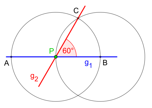 Bild 1: Antragen eines 60°-Winkels an eine Gerade in einem gegebenen Scheitelpunkt