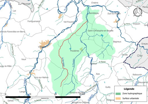 Le Bordelet (en rouge) et la zone hydrographique dans laquelle il s'insère.
