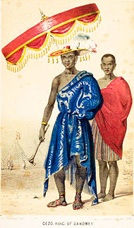 fargelagt tegning av kong Gezo med parasoll