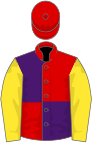 Red And Purple (quartered), Yellow Sleeves, white Cap