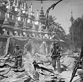 Image 21British soldiers on patrol in the ruins of the Burmese town of Bahe during the advance on Mandalay, January 1945. (from History of Myanmar)