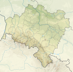 Mapa konturowa województwa dolnośląskiego, u góry po prawej znajduje się punkt z opisem „Stawy Milickie”
