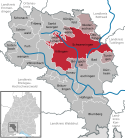 Elhelyezkedése Schwarzwald-Baar járás térképén