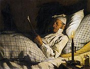 Boer in bed, lezend