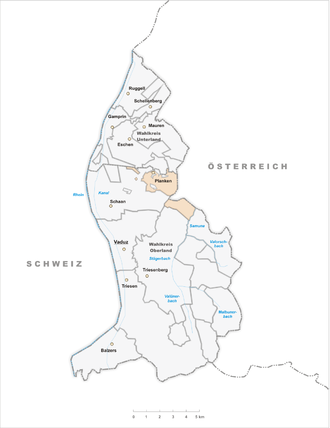 Lage der Gemeinde Planken im Fürstentum Liechtenstein (anklickbare Karte)