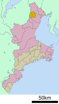 Location of Komono in Mie Prefecture