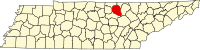 Locatie van Overton County in Tennessee