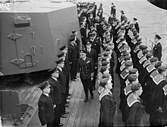 The King Pays 4-day Visit To the Home Fleet. 18 To 21 March 1943, at Scapa Flow, the King, Wearing the Uniform of An Admiral of the Fleet, Paid a 4-day Visit To the Home Fleet. A15118.jpg