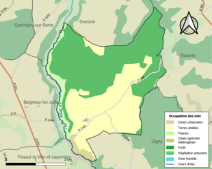 Carte en couleurs présentant l'occupation des sols.