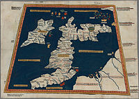 Suvremena kopija zemljovida iz 1482. Sjeverno more je označeno kao Oceanus Germanicus.