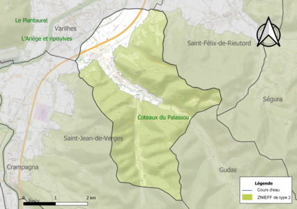 Carte de la ZNIEFF de type 2 sur la commune.