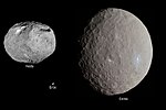 Comparação de tamanho de Vesta, Ceres e Eros.