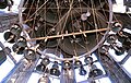 The bells inside the tower with clappers for manual playing on the baton keyboard