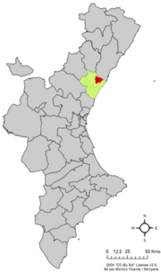 Localização de Vila-real na Comunidade Valenciana