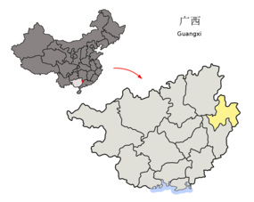 Hezhous läge i Guangxi, Kina.
