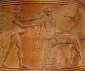 Fig. 1. Horse-bodied Gorgon (Medusa) being decapitated by Perseus with averted gaze; Boetian relief pithos, Louvre CA 795 (mid seventh century BC[67]