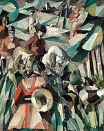 Albert Gleizes, 1911, La Chasse (The Hunt), oil on canvas, 123.2 x 99 cm. Published in L'Intransigeant, 10 October 1911, "Les Peintres Cubistes" 1913, by G. Apollinaire, and Au Salon d'Automne, Revue d'Europe et d'Amerique, Paris, October 1911