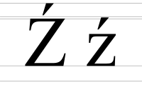 Upper and lower case of Ź.