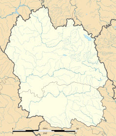 Mapa konturowa Lozère, blisko centrum na prawo znajduje się punkt z opisem „Bagnols-les-Bains”