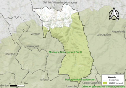 Carte de la ZNIEFF de type 2 sur la commune.