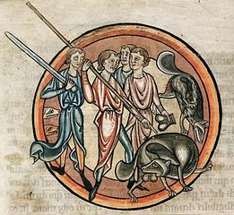 Autre représentation d'un Castor d'Europe pratiquant l'autocastration (bestiaire de Salisbury (XIIIe siècle)