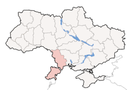 Location o Odessa Oblast (red) athin Ukraine (blue)