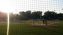 The sun shining onto the field at Wahconah Park