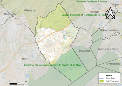 Carte des ZNIEFF de type 2 sur la commune.