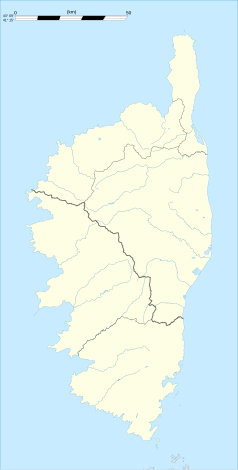 Mapa konturowa Korsyki, u góry po prawej znajduje się punkt z opisem „Morsiglia”