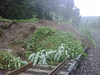 A landslide on a railroad