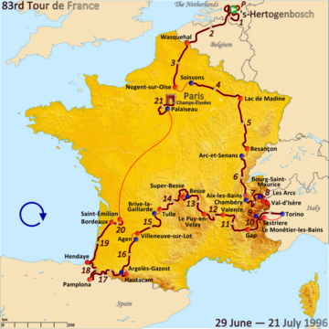 Route of the 1996 Tour de France