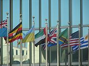 flags of various UN member states being displayed