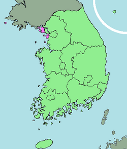 Peta Korea Selatan dengan Incheon diwarnakan