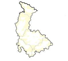 Mapa konturowa kraju ołomunieckiego, po lewej nieco na dole znajduje się punkt z opisem „Konice”