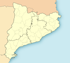 Mapa konturowa Katalonii, u góry znajduje się punkt z opisem „Queralbs”