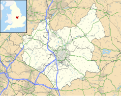 Mapa konturowa Leicestershire, w centrum znajduje się punkt z opisem „Leicester”