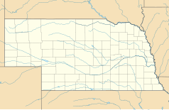 Mapa konturowa Nebraski, blisko prawej krawiędzi znajduje się punkt z opisem „CenturyLink Center Omaha”