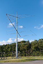 Log-periodic shortwave antenna beside the transmitter building