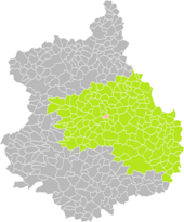 Position de Luisant (en rose) dans l'arrondissement de Chartres (en vert) au sein du département d'Eure-et-Loir (grisé).