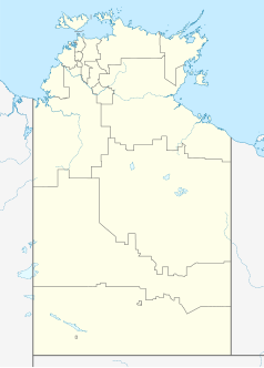 Mapa konturowa Terytorium Północnego, u góry znajduje się punkt z opisem „Mataranka”