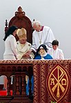 Chi-Rho and Alpha and Omega on a modern Catholic altar.