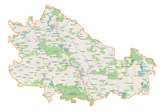 Mapa konturowa powiatu lubartowskiego, na dole znajduje się punkt z opisem „Kozłowiecki Park Krajobrazowy”