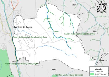 Carte des ZNIEFF de type 1 sur la commune.